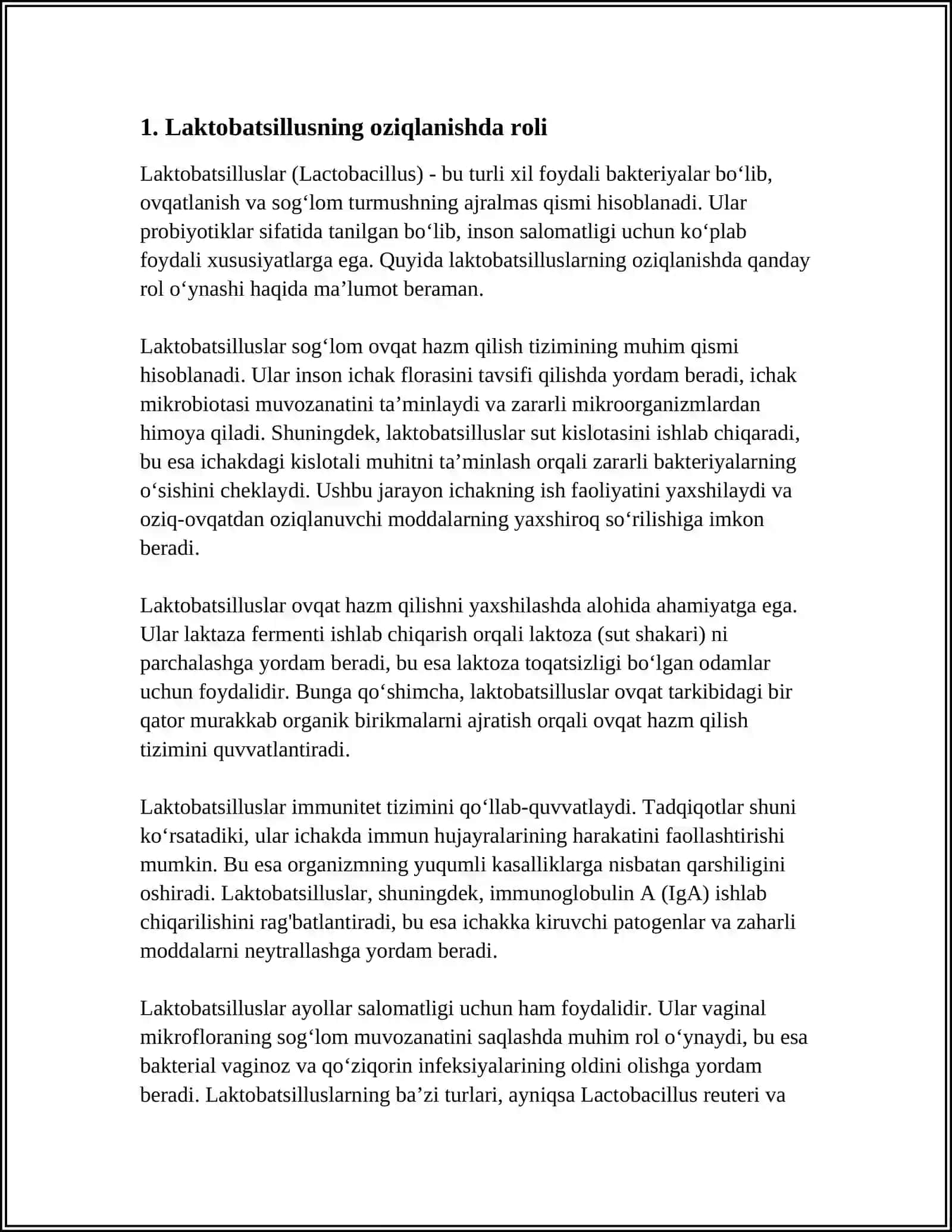 MUSTAQIL ISH Mavzu: LACTOBACILLUS 3