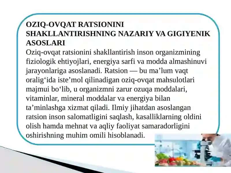 Oziq-ovqat ratsionini shakllantirishda xavfsizlik talablari 3