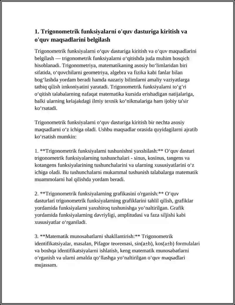 TRIGONOMETRIK FUNKTSIYALARNI O'QITISH METODIKASI 3