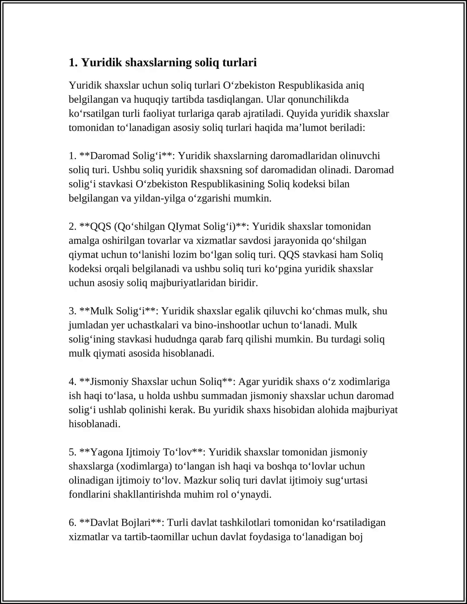 MUSTAQIL ISH Mavzu: YURIDIK SHAXSLARDAN UNDIRILGAN SOLIQLAR VA YIGIMLAR TARKIBI 3