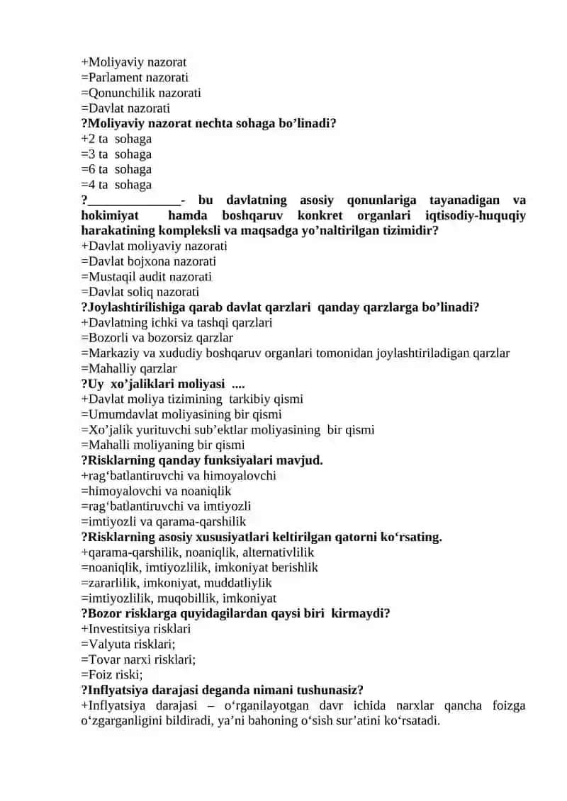 Moliya fanidan test savollari 3