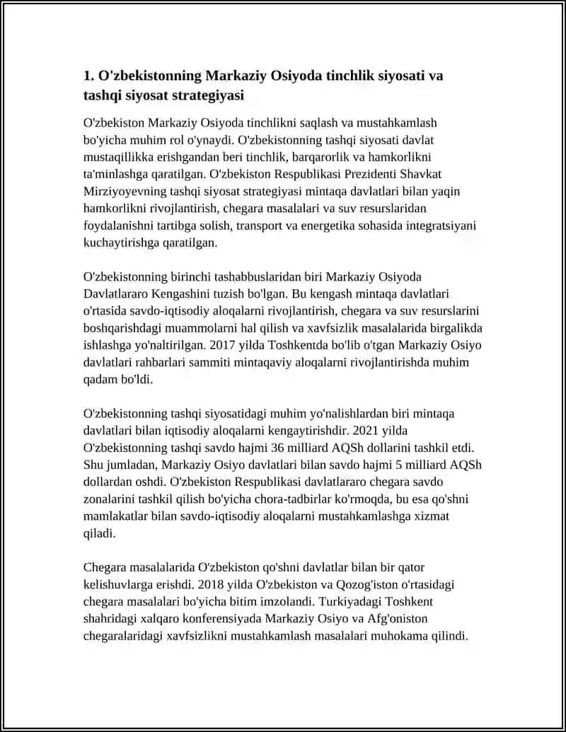 O'ZBEKISTONNING MARKAZIY OSIYODA TINCHLI VA BARQARORLIKNI TA'MINLASHDAGI O'RNI 3