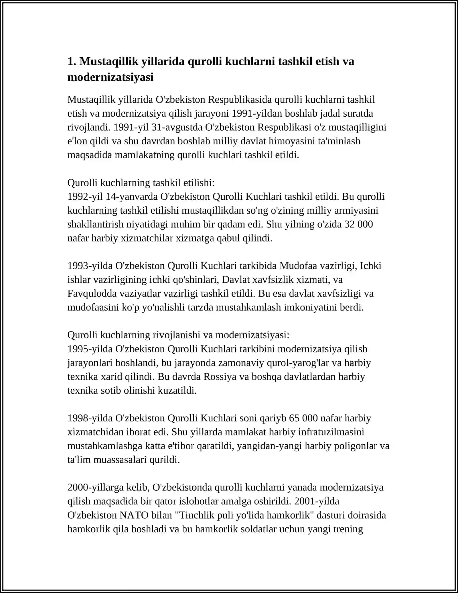 MUSTAQILLIK YILLARI QUROLI KUCHLAR VA ICHKI ISHLAR VA DAVLAT XAVFSIZLIK ISHLARI ISLOHATLARI 3