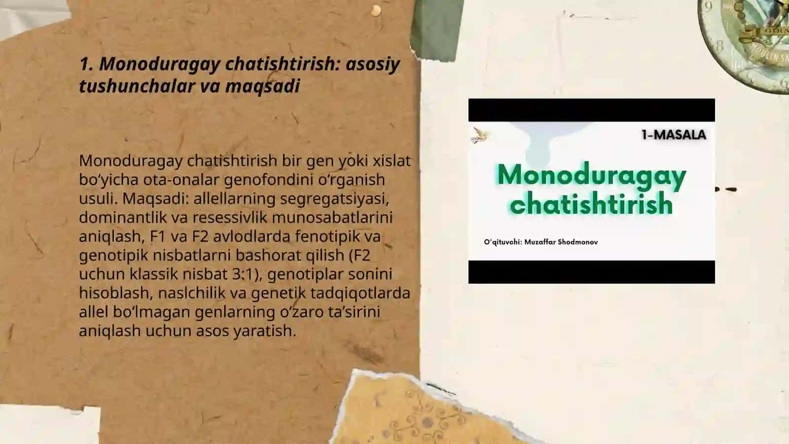 Alimxujayeva mavzu. Monoduragay chatishtirish Allel bo'lmagan genlarning o'zaro ta'siri 3