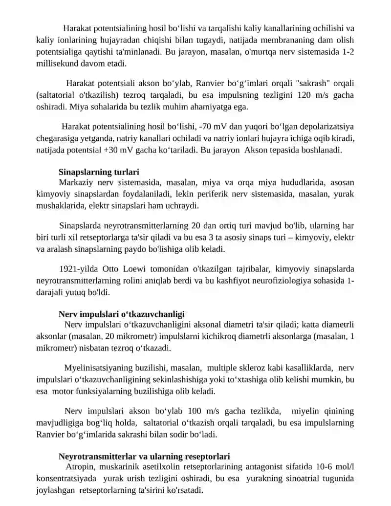 Neyron va nerv tolalari fiziologiyasi. Sinapslar fiziologiyasi 3