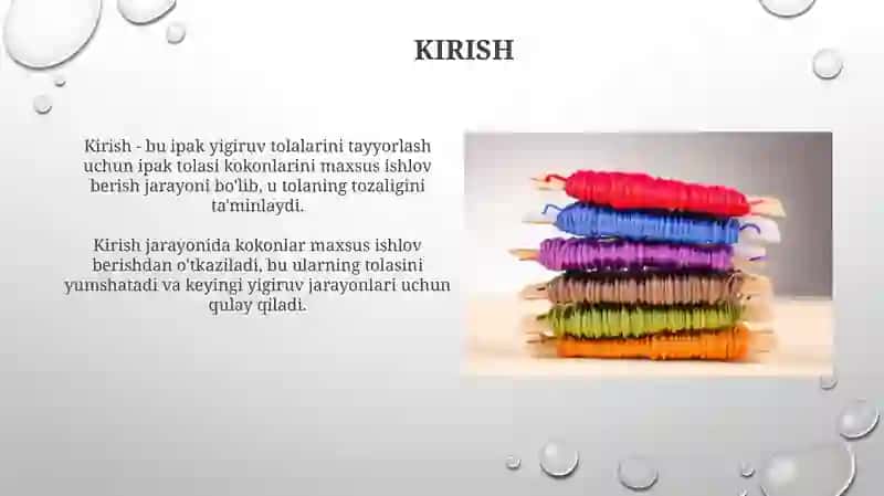Yig'irilgan ipak iplarining assortimenti 3