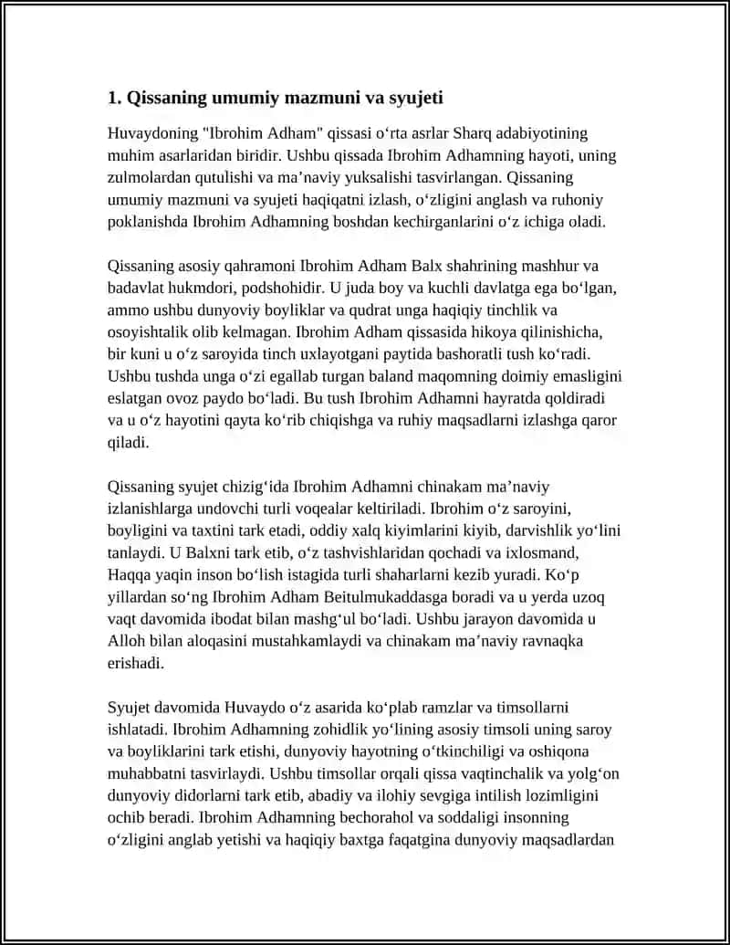 HUVAYDONING " IBROHIM ADHAM"QISSASI VA UNDAGI TIMSOLLARNI TAVSIFLASH 3