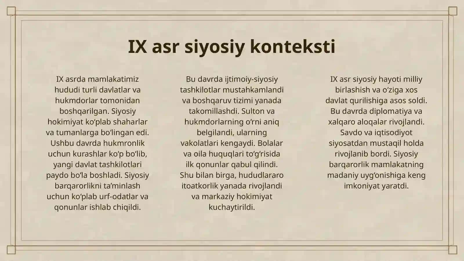 IX-XII ASRLARDA MAMLAKATIMIZ HUDUDIDA RO‘Y BERGAN MADANIY UYG‘ONISH (RENESSANS) 3