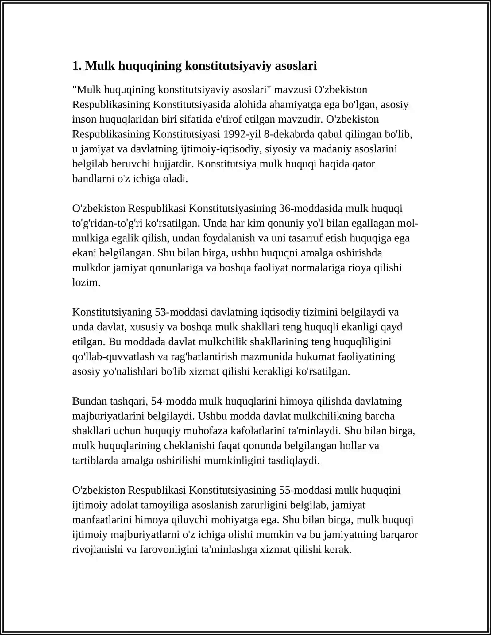 OʻZBEKISTON RESPUBLIKASIDA MULK HUQUQINING KONSTITUTSIYAVIY ASOSLARI 3