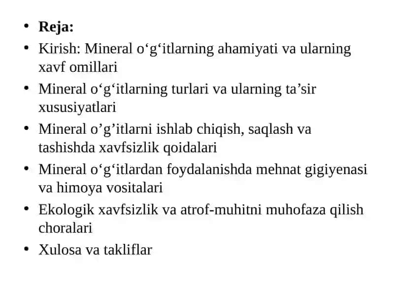 Mineral o‘g‘itlardan foydalanishda xavfsizlik choralariga amal qilish 3