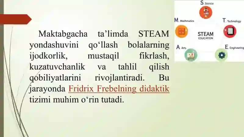 STEAM texnalogiyasi tadbiq qilishda Fredrix Frebelning didaktik tizimidan didaktik oʻyi foydalanish 3