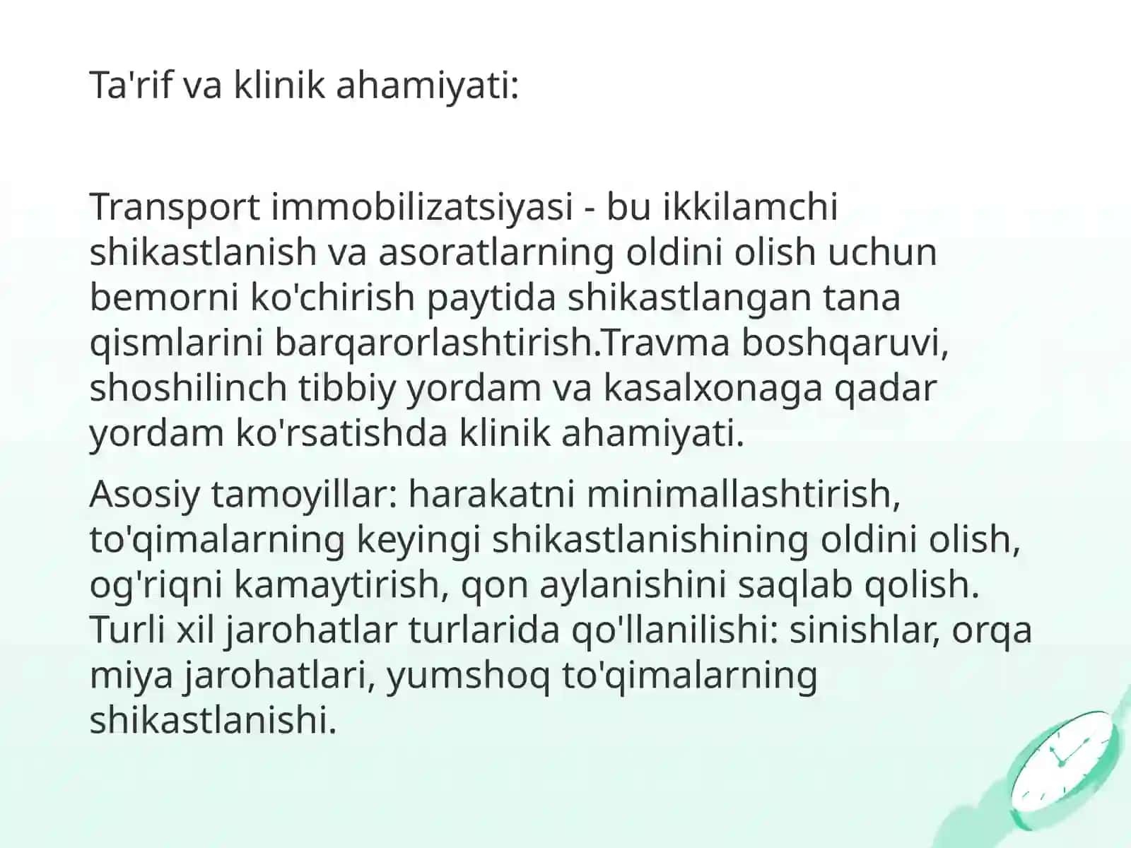 Transport immobilizatsiyasi. Yatrogeniya. Termik shikastlanishlar 3