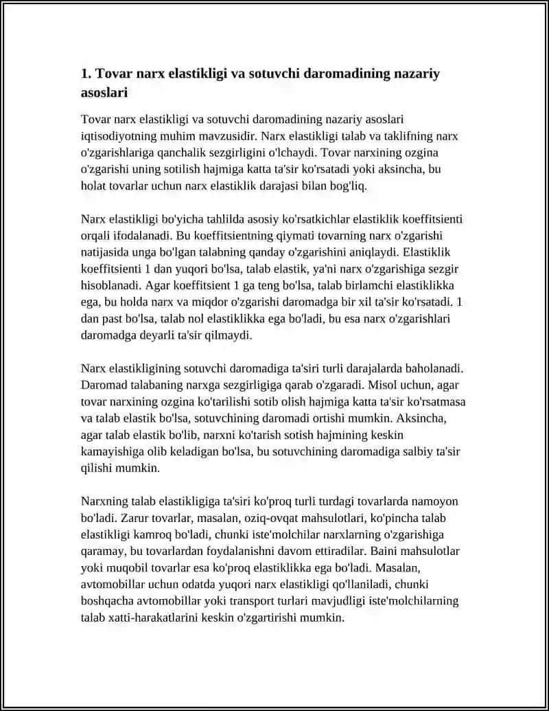 Tovar narx elastikligi va sotuvchi daromadining nazariy asoslari 3