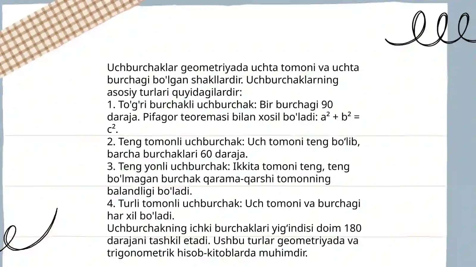 Uchburchaklar va ularda metrik munosabatlar mavzusini o'qitish metodikasi 3