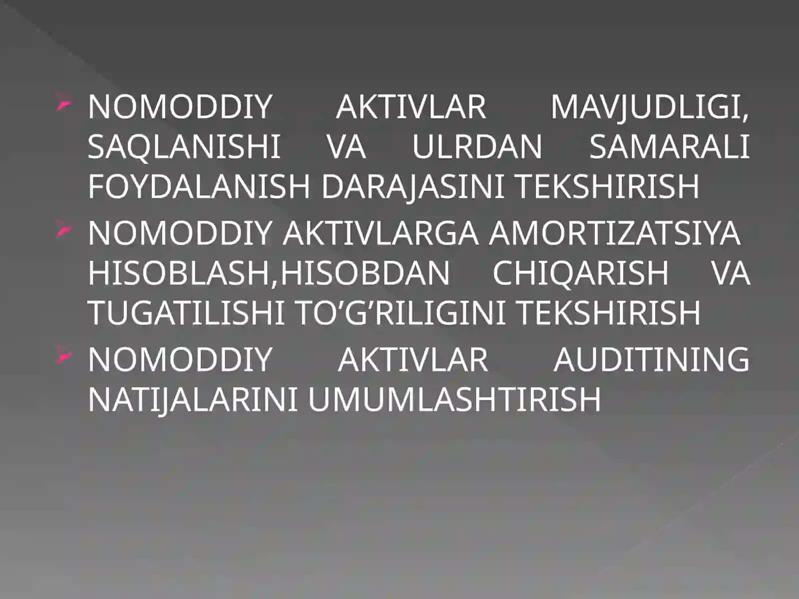 NOMODDIY AKTIVLAR Harakati bilan bog‘liq muomalalari AUDITI 3