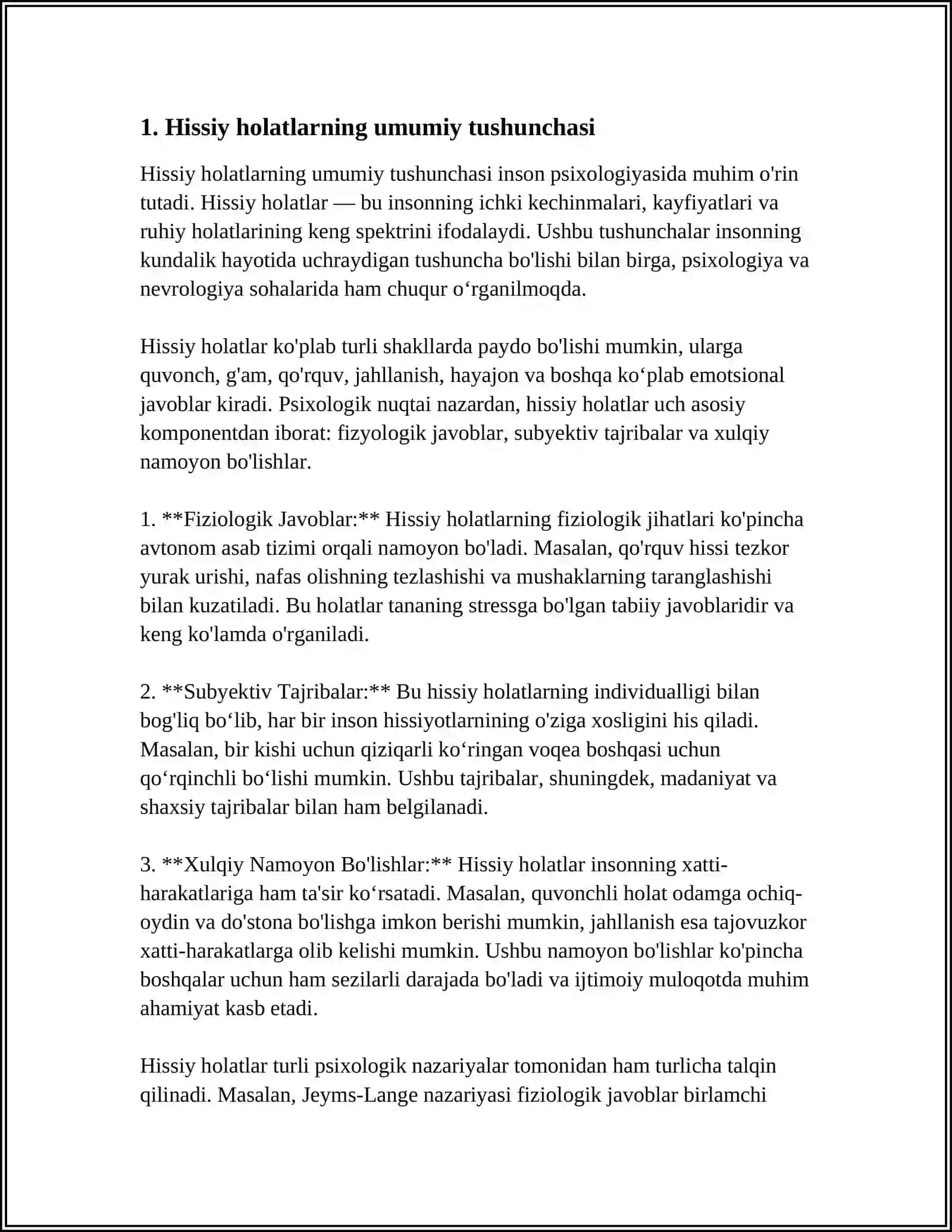 MUSTAQIL ISH Mavzu: HISSIY HOLATLARNING NERV FIZIOLOGIK ASOSLARI 3