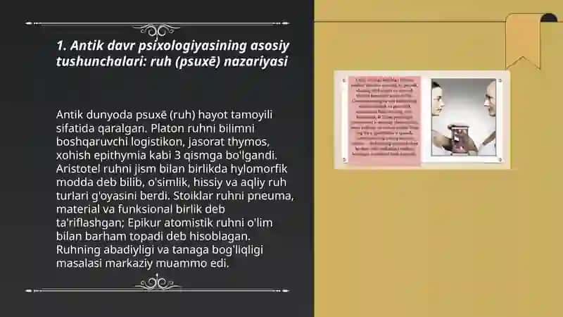 Antik davr psixologiyasi. Psixologiya tadqiqot metodlari: kuzatish, anketa, suhbat 3
