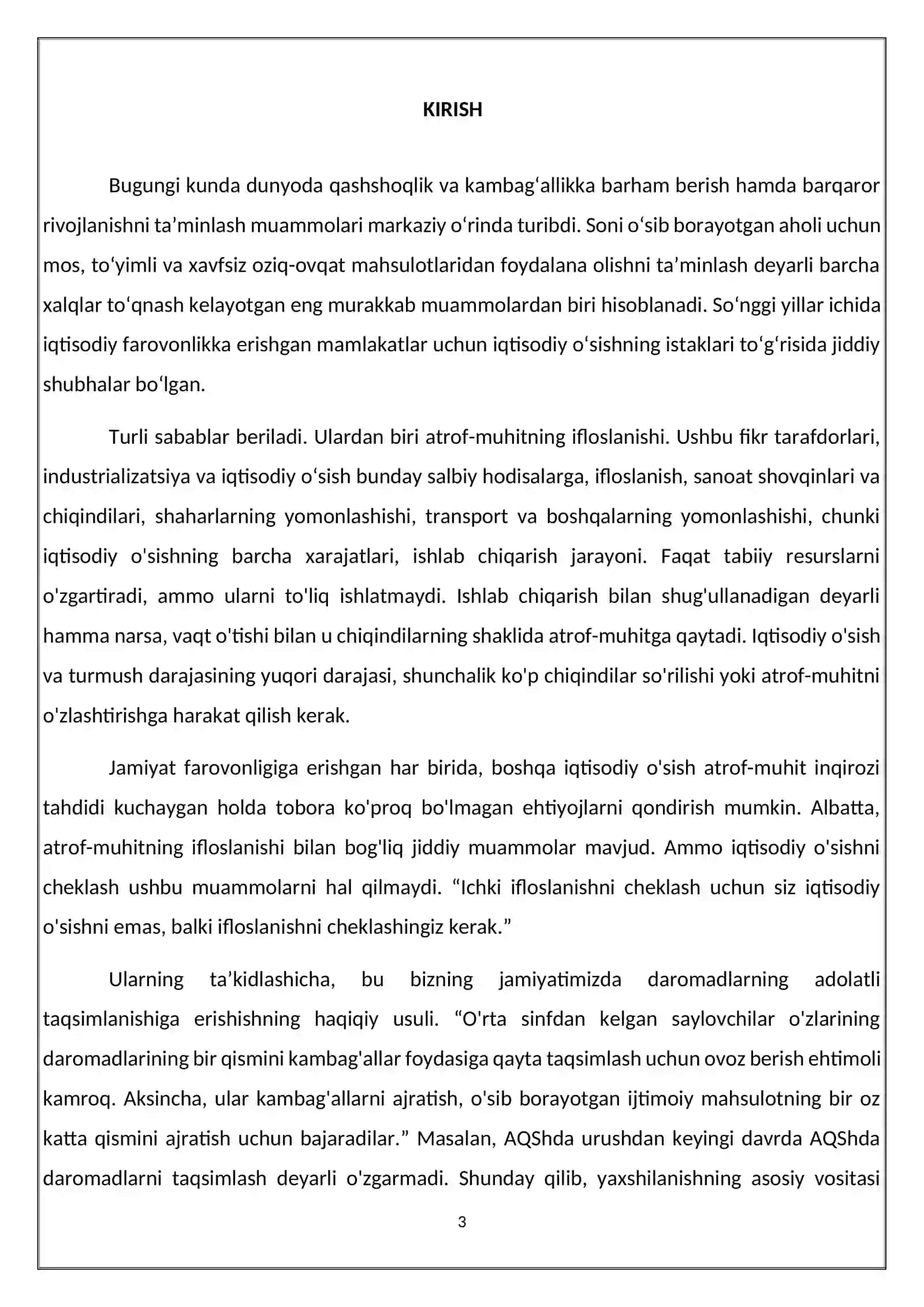 Iqtisodiy o’sishning hozirgi zamon shakli va uning yangicha sifati 3