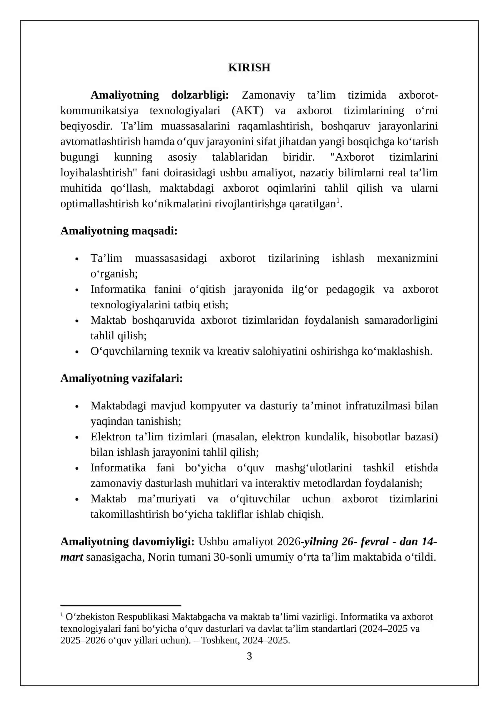 AMALIYOT HISOBOTI. Maktab informatika fanidan. 3