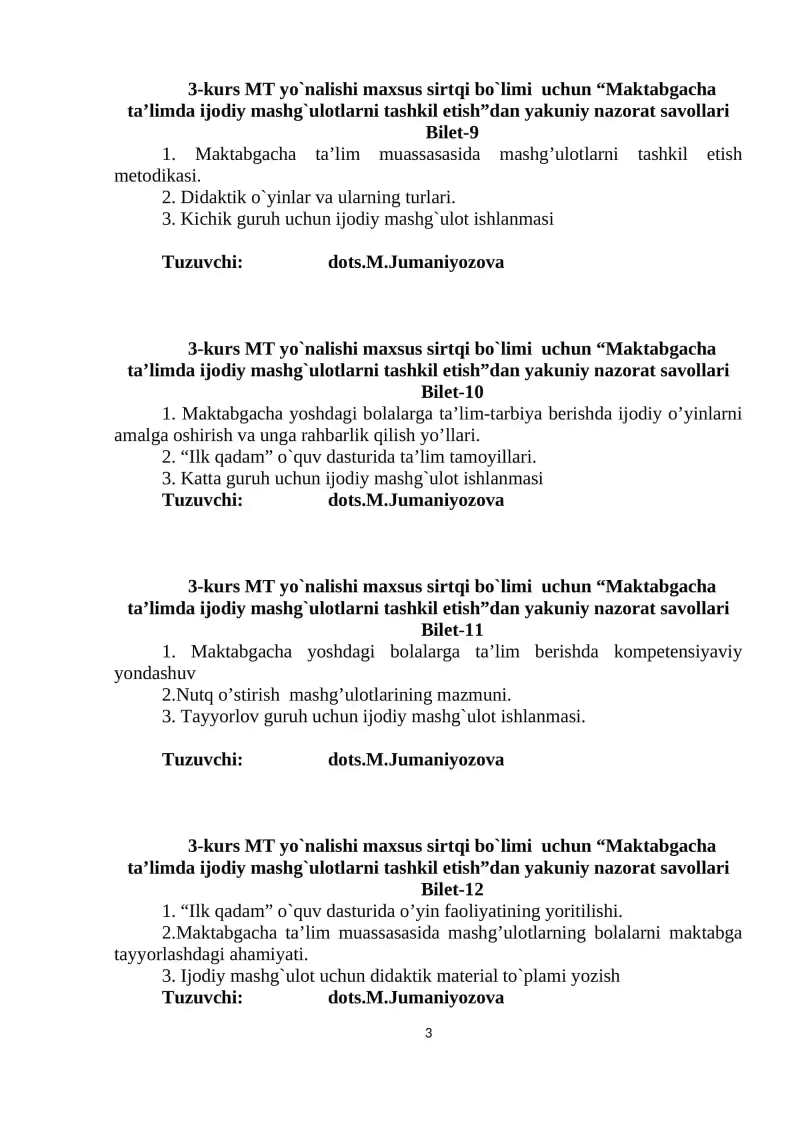 Maktabgacha ta’limda ijodiy mashg`ulotlarni tashkil etish 3