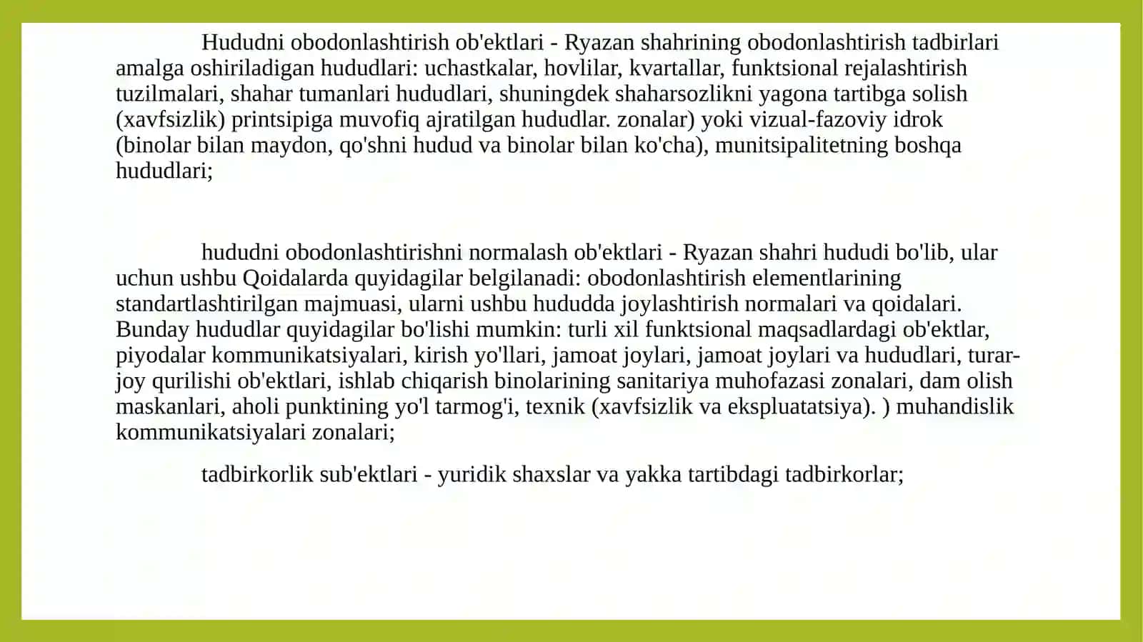Shahar hududini obodonlashtirish      Shaharni obodonlash-tirish elementlarini o'rganish 3