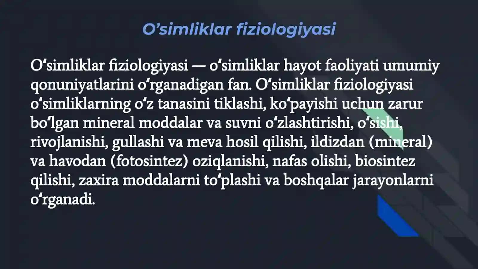 DORIVOR O'SIMLIKLAR FIZIOLOGIYASI FANIDAN 3