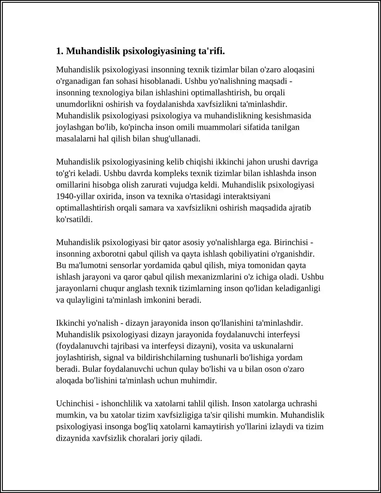 MUHANDISLIK PSIXOLOGIYASINING PREDMETI, MAQSADI VA ASOSIY KONTSEPTUAL QOIDALARI 3