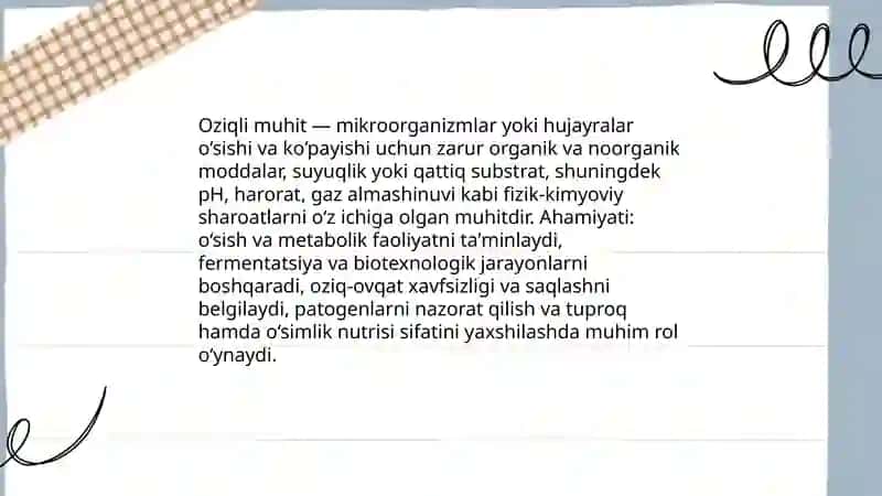 Oziqli muhitlar,tasnifi,qoʻyilgan talablar 3