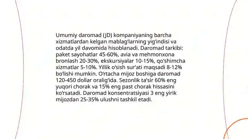 Turistik firmalarda moliyaviy natijalarni ifodalovchi ko'rsatkichlar umumiy hajmining tahlili 3