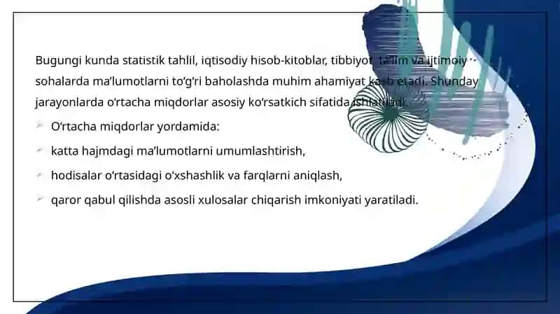 O’rtacha miqdorlar va ularni hisoblash bo’yicha masalalar yechish 3