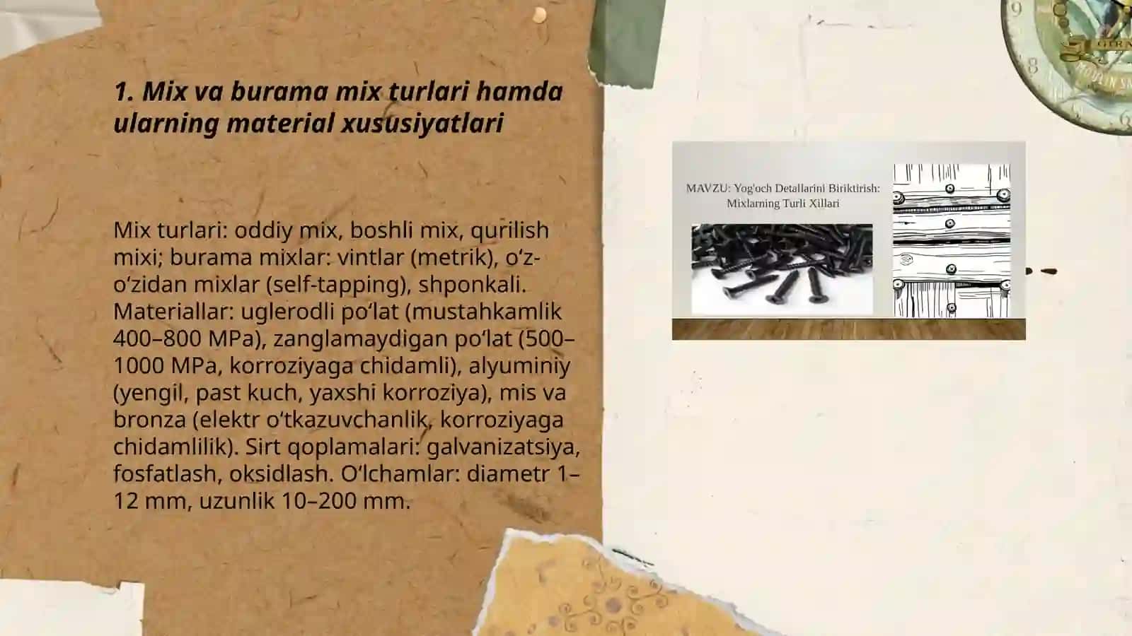 Mix va burama mixlar yordamida oddiy birikma tayyorlash texnologiyasi 3