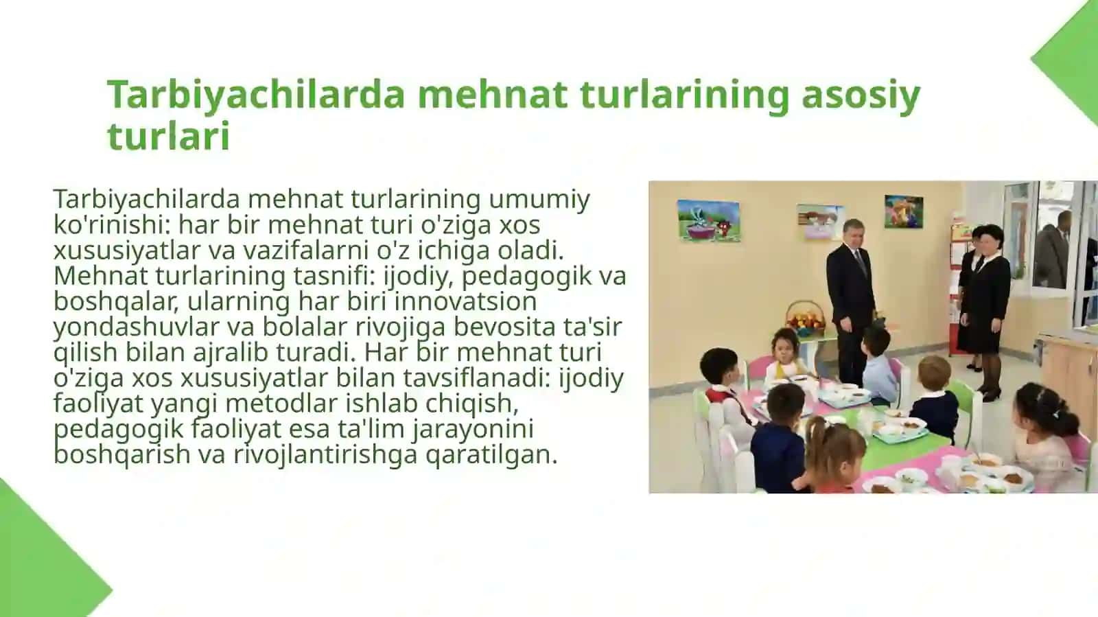 Maktabgacha ta'lim tashkilotlari tarbiyachilarda olib boriladigan mehnat turlari bilan tanishish. 3