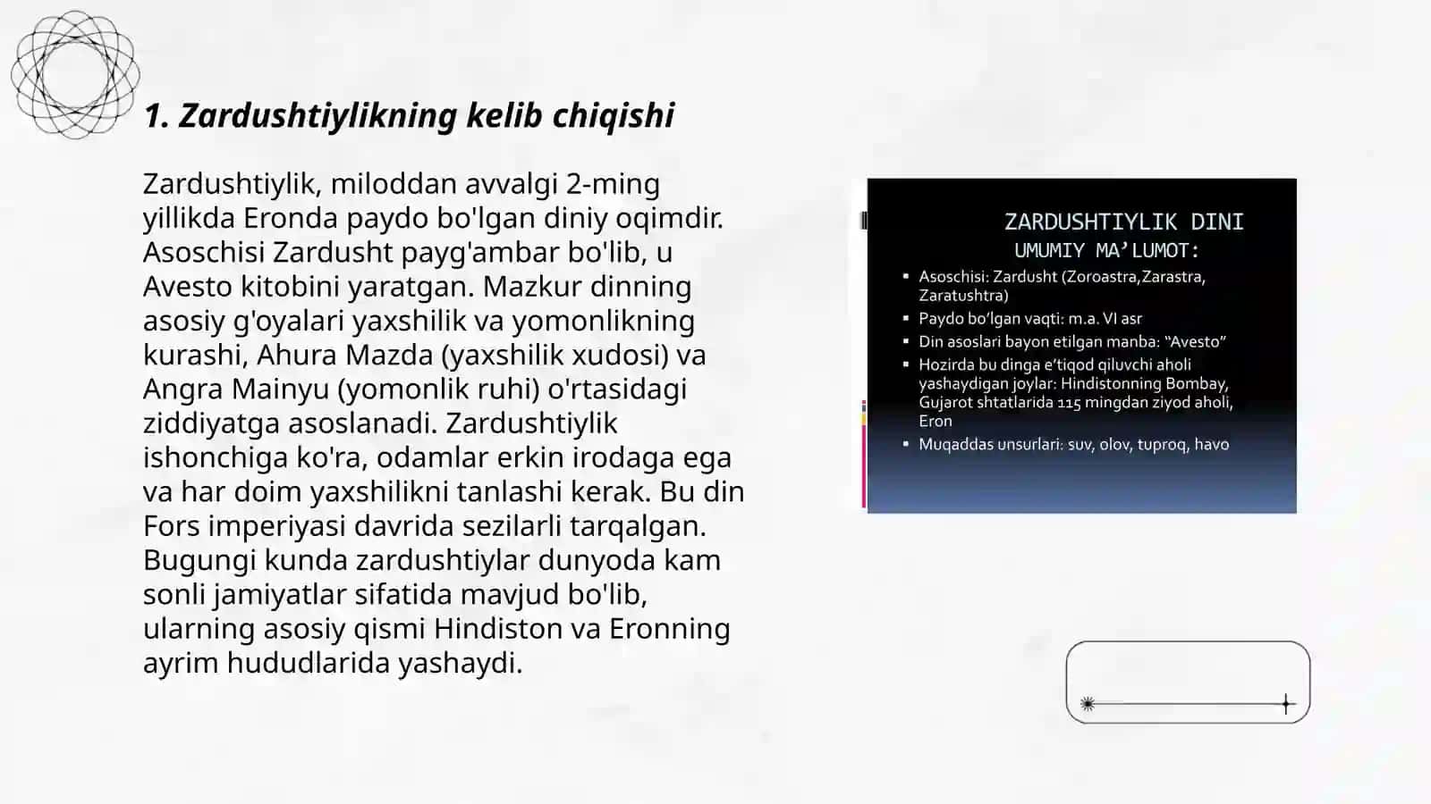 Zardushtiylikning teoriyalik sistemasi va diniy dasturlari 3
