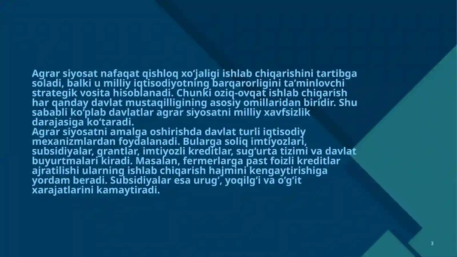 Agrar siyosat, oziq-ovqat ta’minoti va xavfsizligi muammolari 3