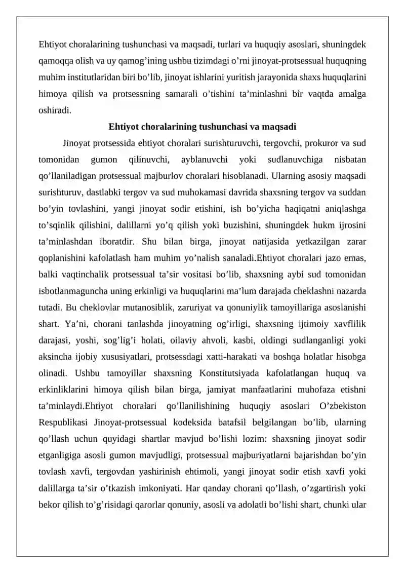 Ehtiyot chorasi sifatida qamoqqa olish va uy qamog’ini qo’llash asoslari va tartibi 3