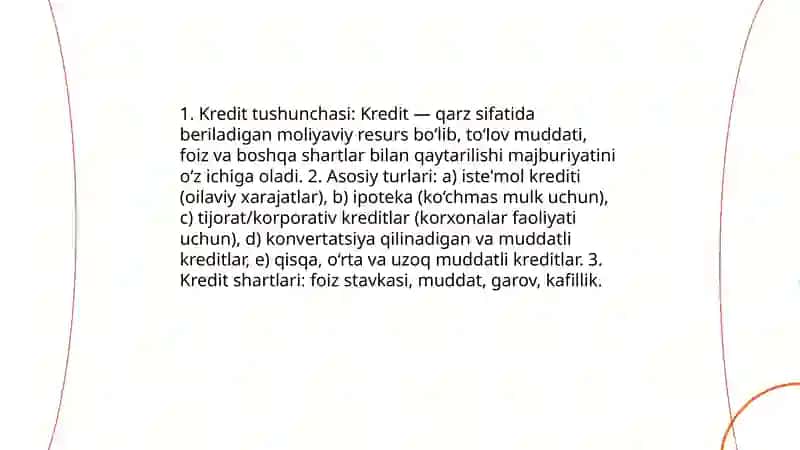 Kredit funktsiyalari va iqtisodiyotdagi roli 3