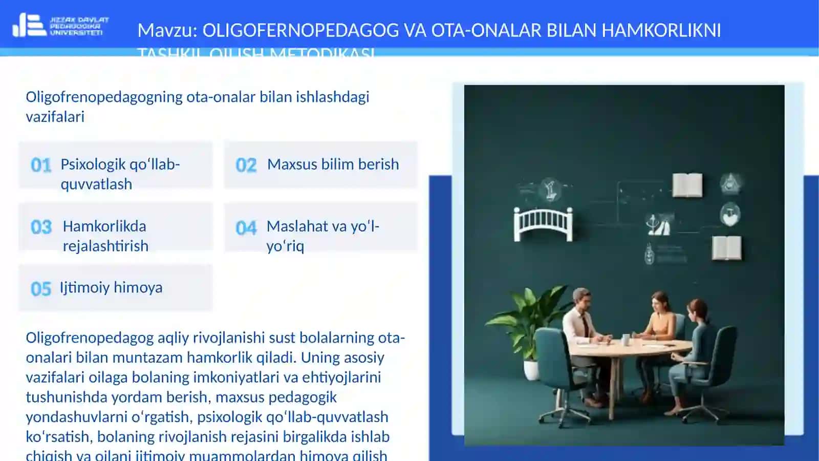 OLIGOFERNOPEDAGOG VA OTA-ONALAR BILAN HAMKORLIKNI TASHKIL QILISH METODIKASI 3