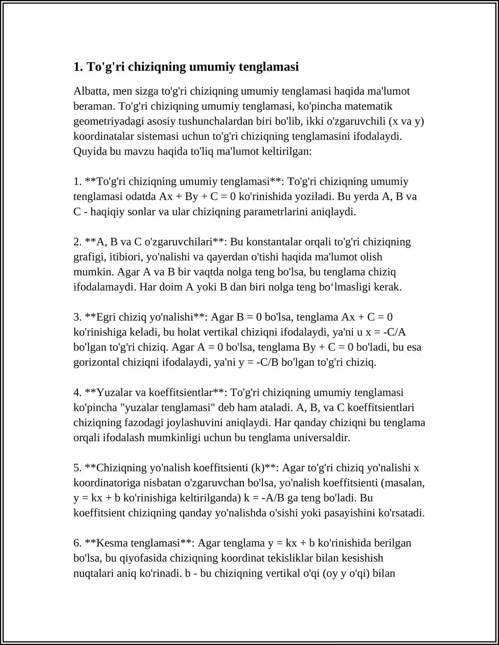 TEKISLIKDA TOʻGʻRI CHIZIQ TENGLAMALARI 3