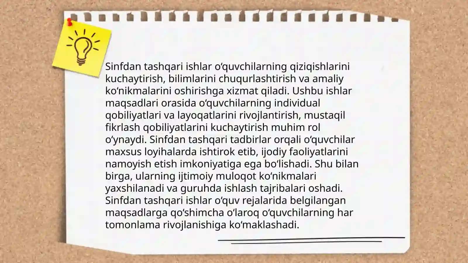 Sinfdan tashqari ishlarni tashkil etishning maqsadi va vazifasini o‘rganish 3