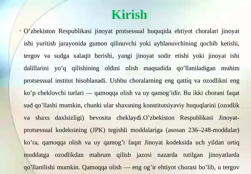 Ehtiyotchorasi sifatida qamoqqa olish va uyqa mog’ini qo’llash asoslari va tartibi 3