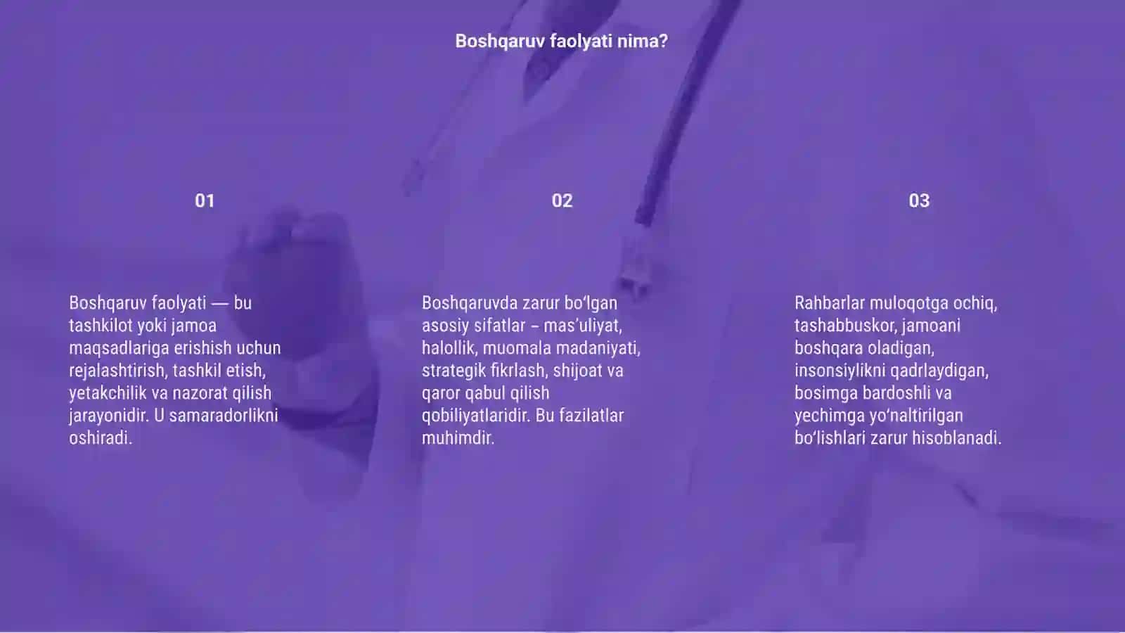 Boshqaruv faolyatida zarur boladigan muhim sifatlarni aniqlash 3