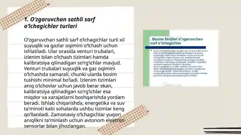 Oʻzgaruvchan sathli sarf oʻlchagichlar 3