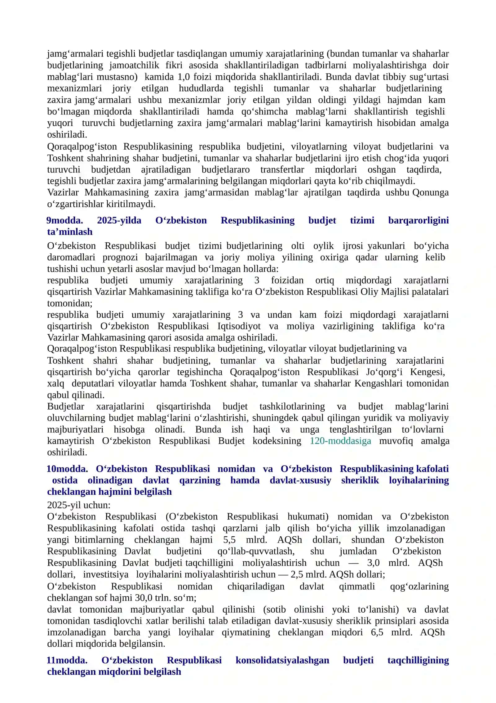 O‘ZBEKISTON RESPUBLIKASINING QONUNI 2025-YIL UCHUN O‘ZBEKISTON RESPUBLIKASINING DAVLAT BUDJETI 3