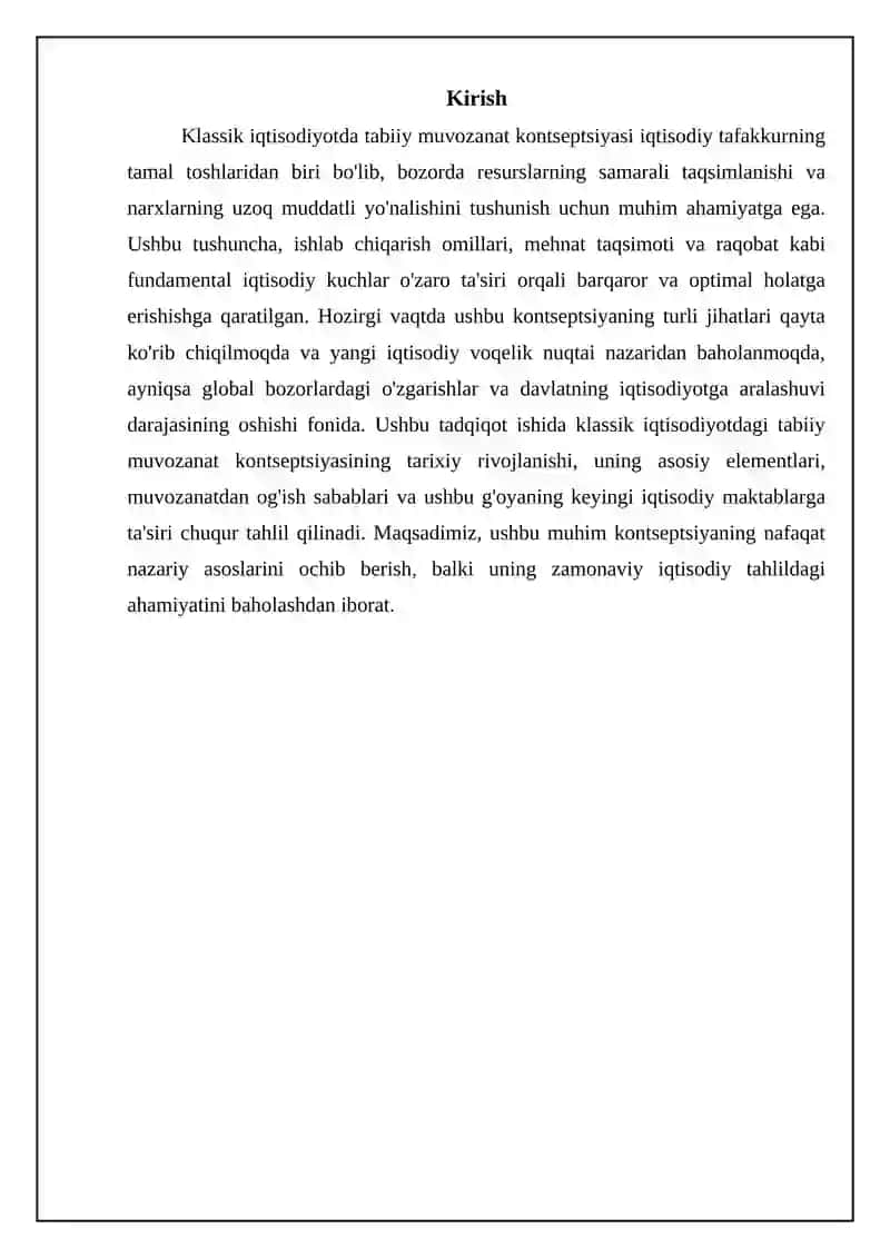 Klassik iqtisodiyotda tabiiy muvozanat tushunchasi 3