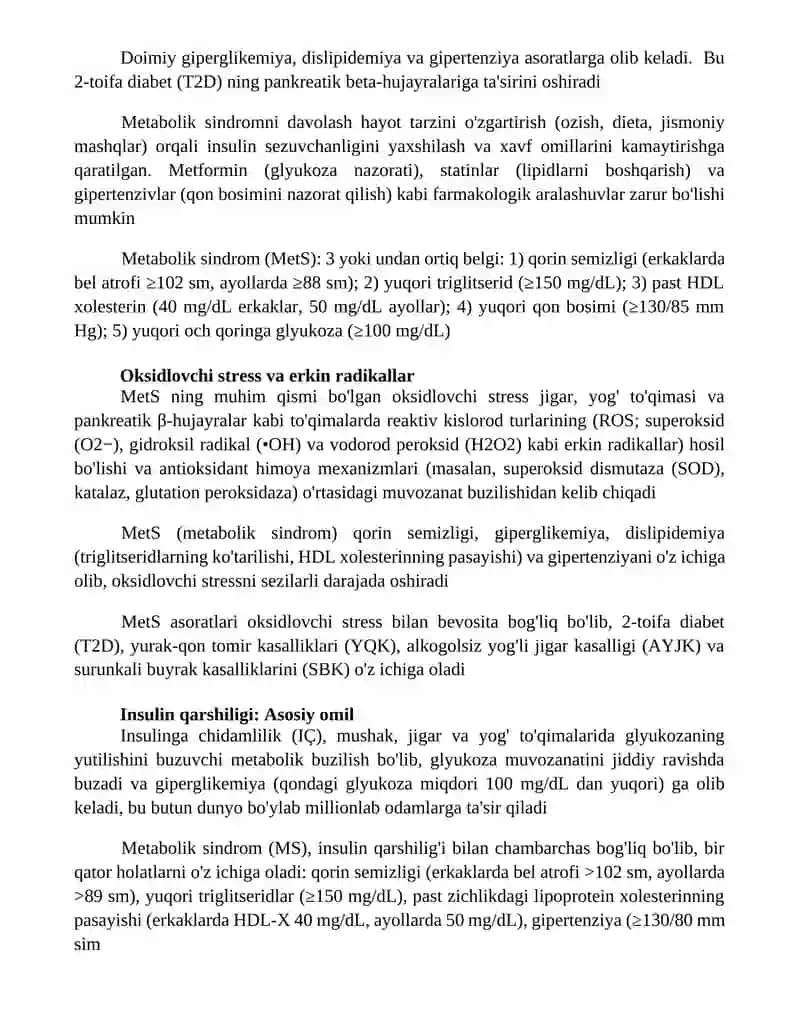 Metabalitik sindrom kelib chiqishining biokimyoviy asoslari va asoratlari 3