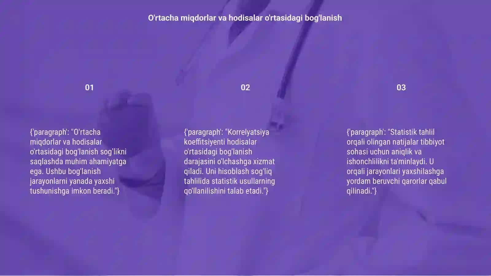 O'rtacha miqdorlar va hodisalar o'rtasidagi bog'lanish 3