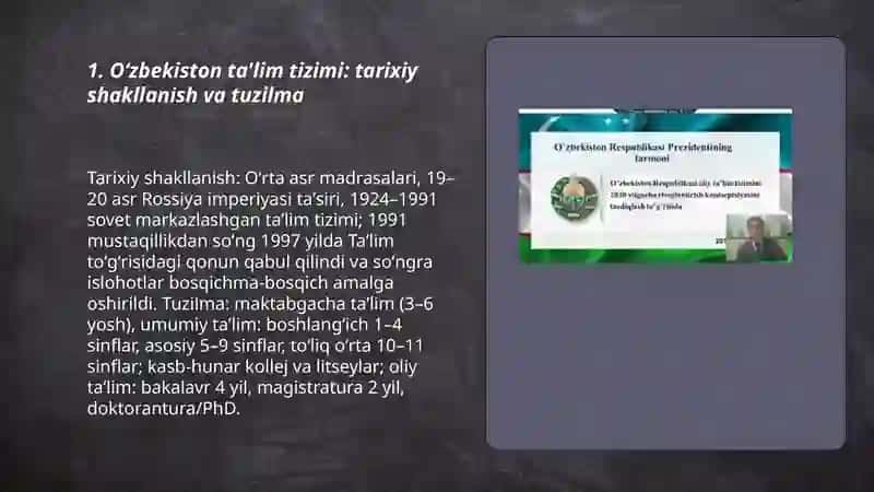 Oʻzbekiston ta'lim tizimi va jahon Oʻzbekistondagi ta'lim bosqichlari 3