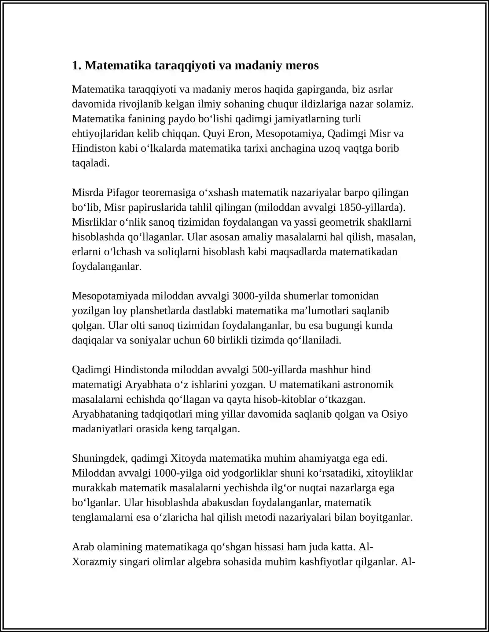Matematika Fanining Dunyo Madaniyati va Tarixdagi O‘rni 3