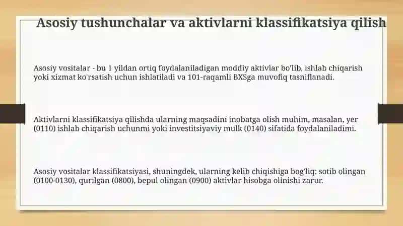 Asosiy vositalarni turkumlash va baholash 3
