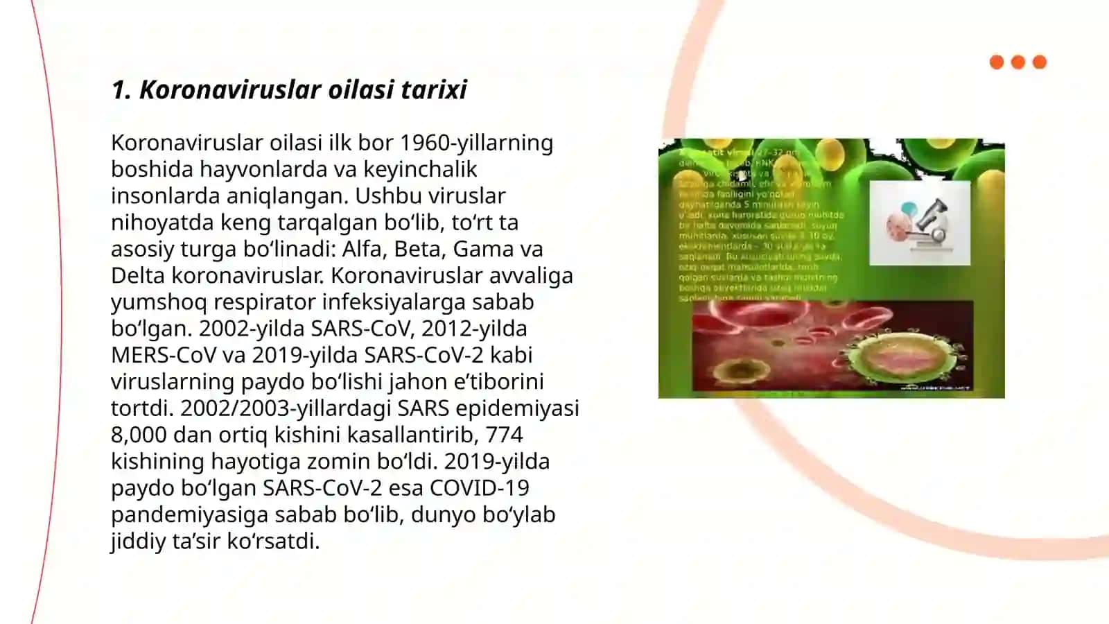 Koronaviruslar oilasi keltirib chiqaradigan kasalliklarning xususiyatlari va ularni laboratoriya diagnostikasi 3